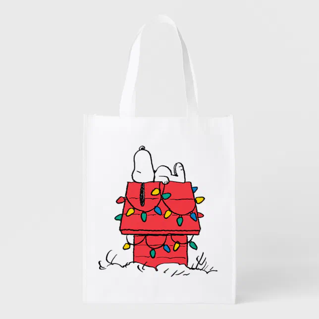 Peanuts | Snoopy's Dog House With Lights Grocery Bag | Zazzle