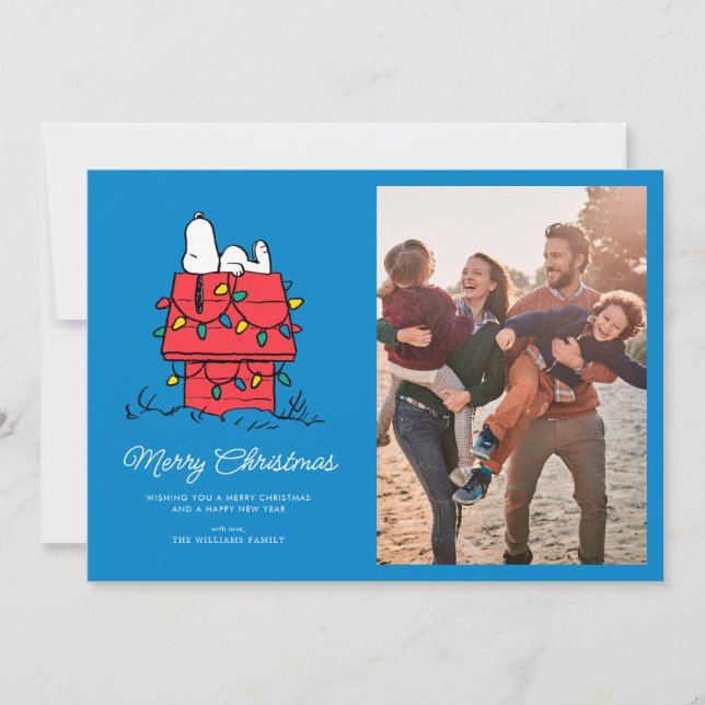 Peanuts | Snoopy's Dog House With Lights Holiday Card (Front)