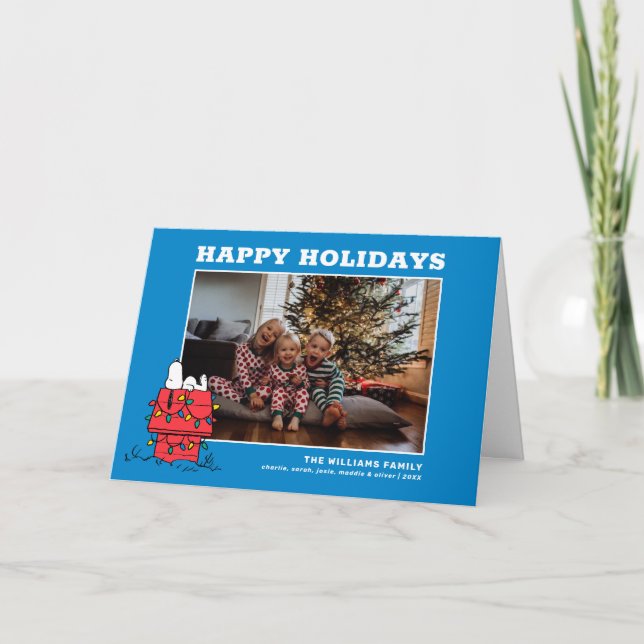 Peanuts | Snoopy's Dog House With Lights Holiday Card (Front)