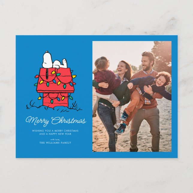 Peanuts | Snoopy's Dog House With Lights Holiday Postcard (Front)
