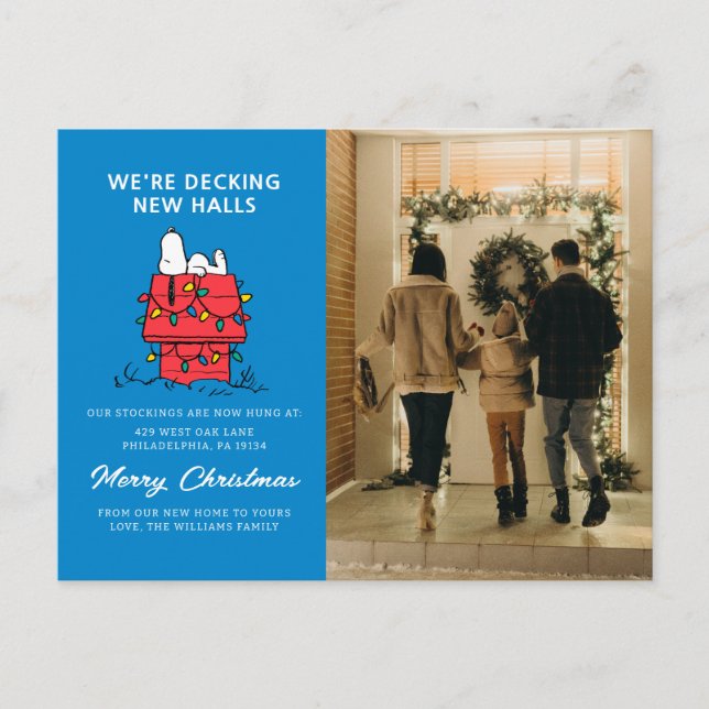 Peanuts | Snoopy's Dog House With Lights Holiday Postcard (Front)