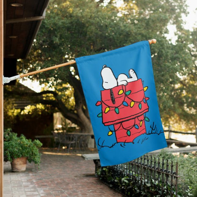 Peanuts | Snoopy's Dog House With Lights House Flag (In SItu)
