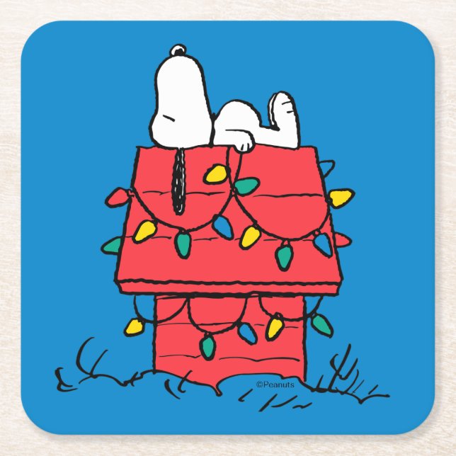 Peanuts | Snoopy's Dog House With Lights Square Paper Coaster (Front)