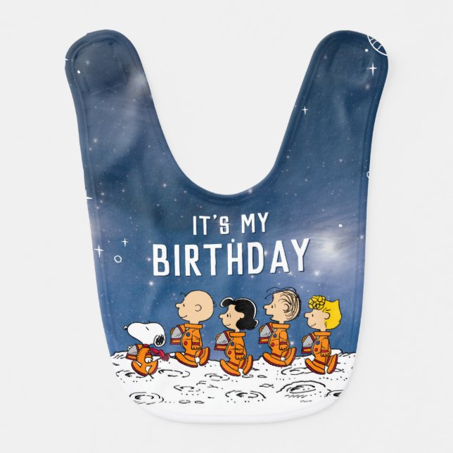 Peanuts | Space Birthday Baby Bib (Front)