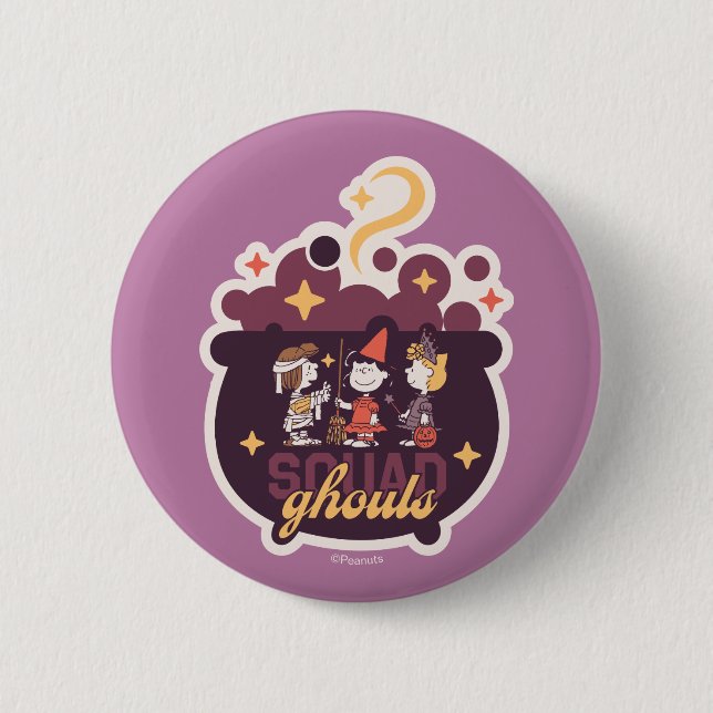 Peanuts Squad Ghouls Cauldron Halloween Button (Front)