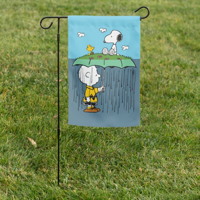 Peanuts | Sunny Day Rainy Day Half & Half Garden Flag (In SItu)