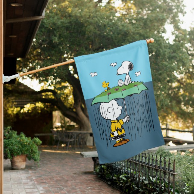 Peanuts | Sunny Day Rainy Day Half & Half House Flag (In SItu)