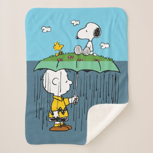 Peanuts  Sunny Day Rainy Day Half  Half Sherpa Blanket