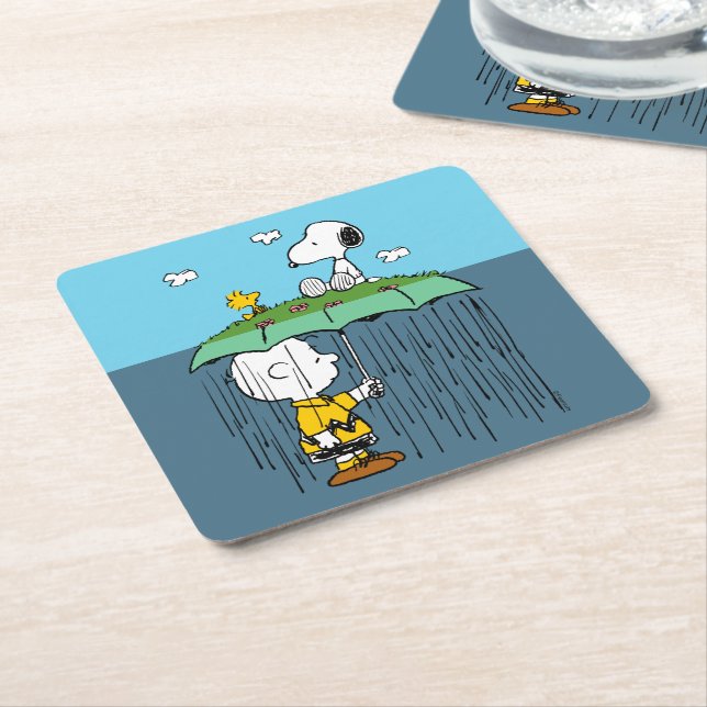 Peanuts | Sunny Day Rainy Day Half & Half Square Paper Coaster (Angled)