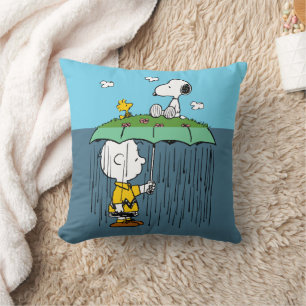 Peanuts   Sunny Day Rainy Day Half & Half Throw Pillow
