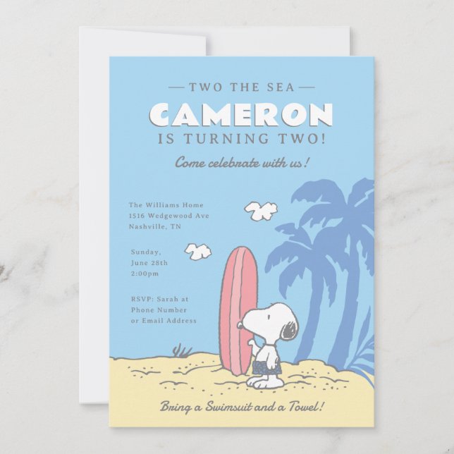Peanuts | Surf's Up Snoopy Summer 2nd Birthday Invitation (Front)