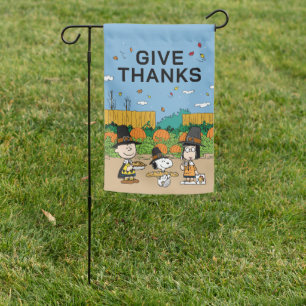 Peanuts Thanksgiving Give Thanks Garden Flag