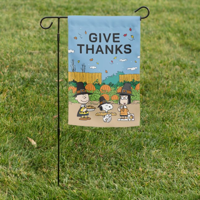 Peanuts Thanksgiving Give Thanks Garden Flag (In SItu)