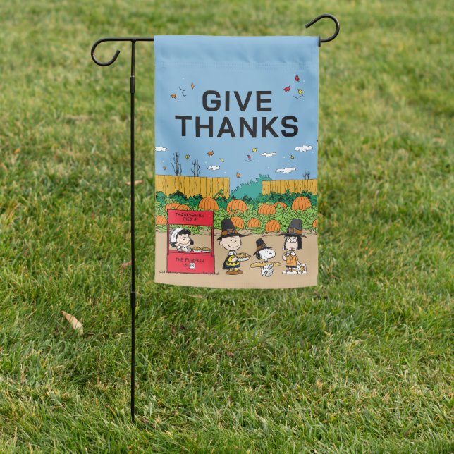 Peanuts Thanksgiving Give Thanks Garden Flag (In SItu)