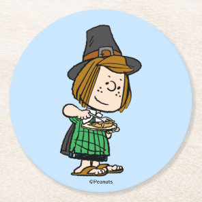 Peanuts | Thanksgiving Peppermint Patty Round Paper Coaster