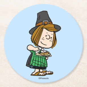 Peanuts Thanksgiving Peppermint Patty Round Paper Coaster