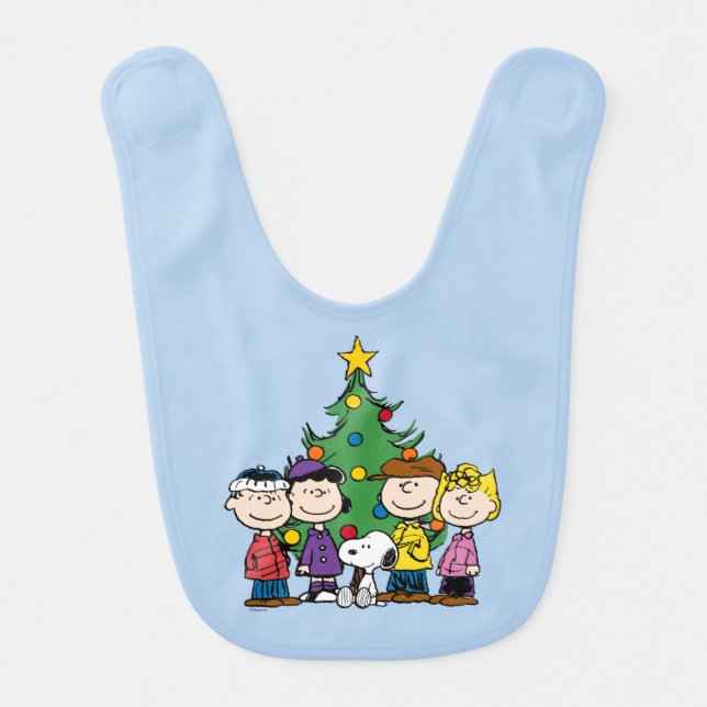 Peanuts | The Gang Around the Christmas Tree Baby Bib (Front)