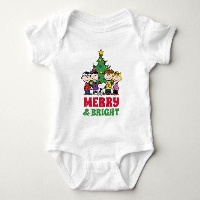 Peanuts | The Gang Around the Christmas Tree Baby Bodysuit (Front)