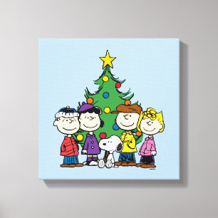 Peanuts The Gang Around the Christmas Tree Canvas Print