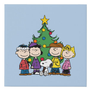 Peanuts   The Gang Around the Christmas Tree Faux Canvas Print