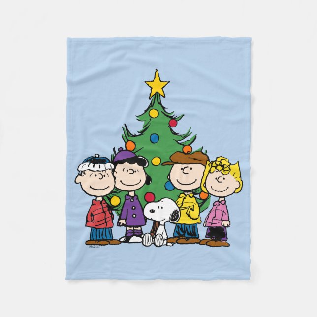 Peanuts | The Gang Around the Christmas Tree Fleece Blanket (Front)