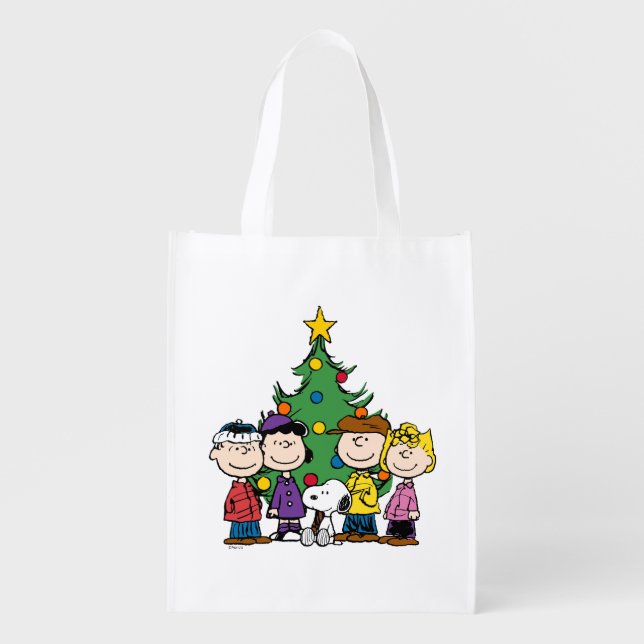 Peanuts | The Gang Around the Christmas Tree Grocery Bag (Front)