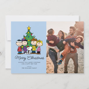 Peanuts   The Gang Around the Christmas Tree Holiday Card