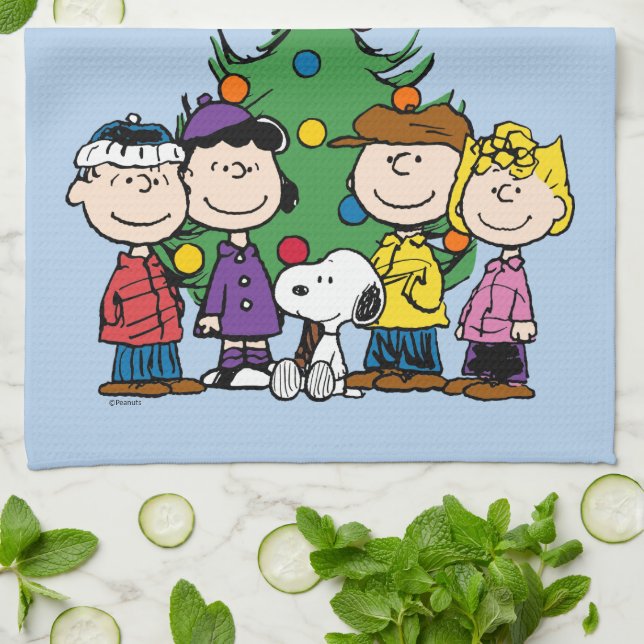 Peanuts | The Gang Around the Christmas Tree Kitchen Towel (Folded)