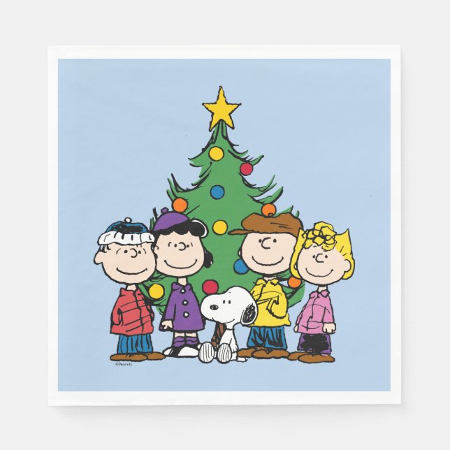 Peanuts | The Gang Around the Christmas Tree Napkins (Front)