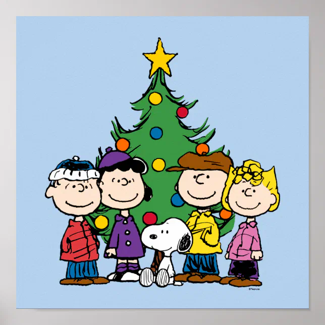 Peanuts The Gang Around the Christmas Tree Poster Zazzle