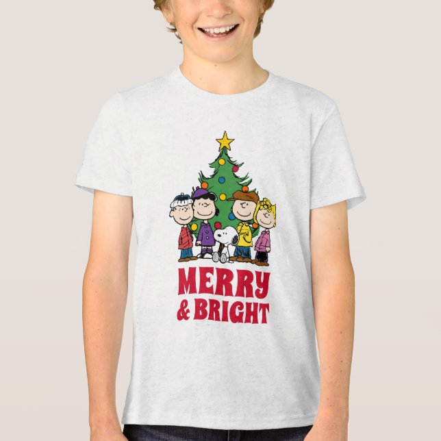 Peanuts | The Gang Around the Christmas Tree Tri-Blend Shirt (Front)