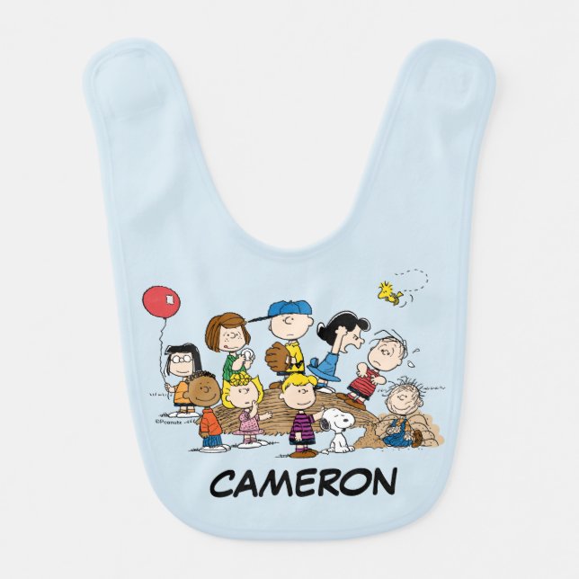 Peanuts | The Gang at the Pitcher's Mound Baby Bib (Front)