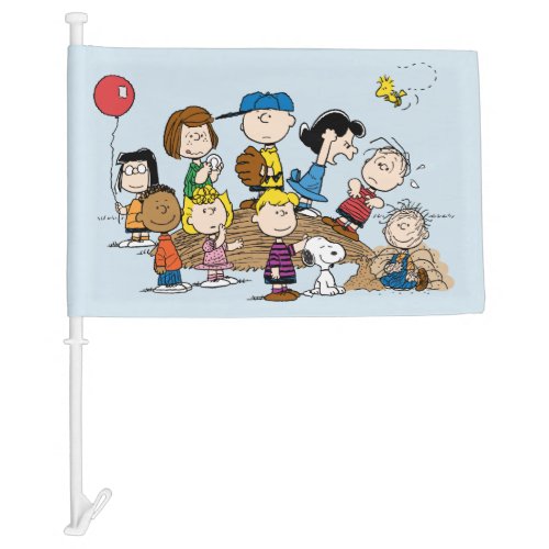 Peanuts  The Gang at the Pitchers Mound Car Flag