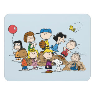 Peanuts The Gang at the Pitcher's Mound Door Sign