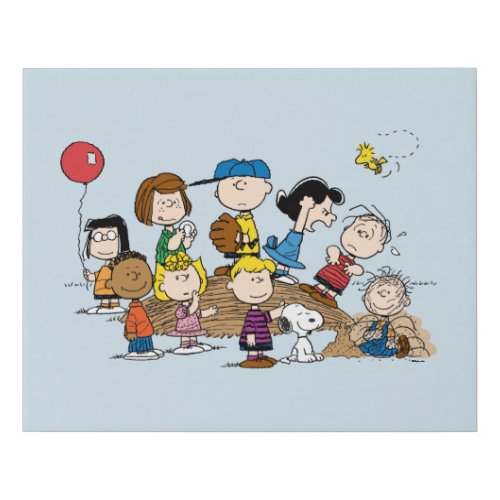 Peanuts  The Gang at the Pitchers Mound Faux Canvas Print