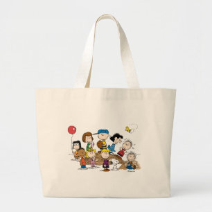 Peanuts   The Gang at the Pitcher's Mound Large Tote Bag