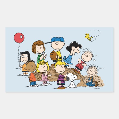 Peanuts  The Gang at the Pitchers Mound Rectangular Sticker