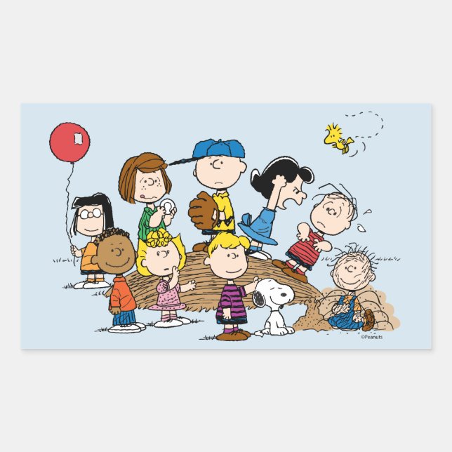Peanuts | The Gang at the Pitcher's Mound Rectangular Sticker (Front)