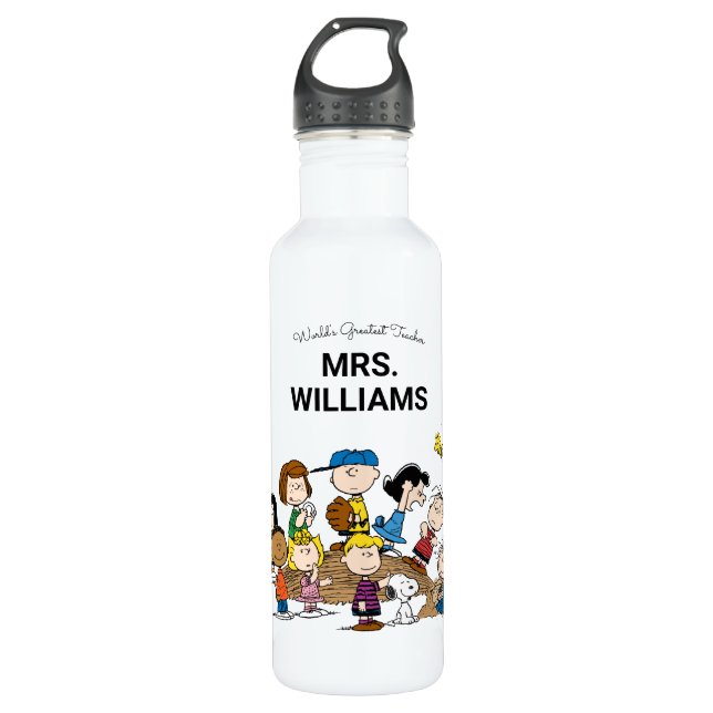 Peanuts | The Gang Greatest Teacher Personalized Stainless Steel Water Bottle (Front)