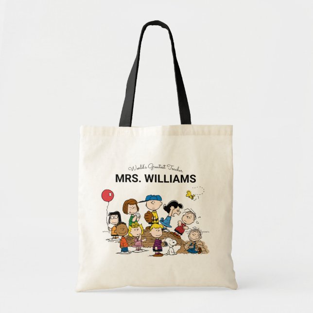 Peanuts | The Gang Greatest Teacher Personalized Tote Bag (Front)