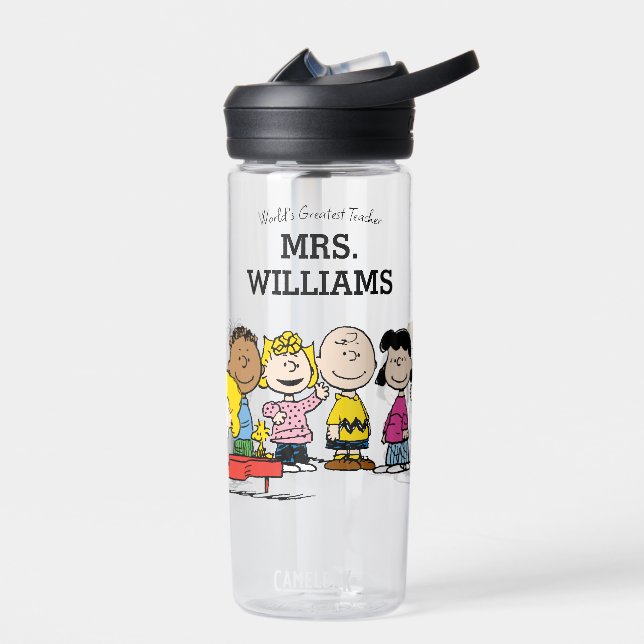 Peanuts | The Gang Greatest Teacher Personalized Water Bottle (Left)