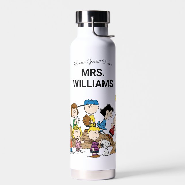 Peanuts | The Gang Greatest Teacher Personalized Water Bottle (Left)