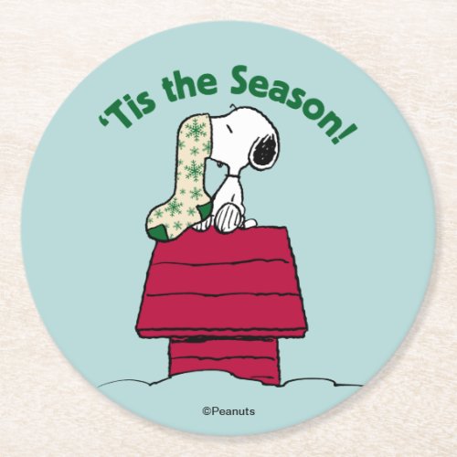 Peanuts  Tis the Season Round Paper Coaster