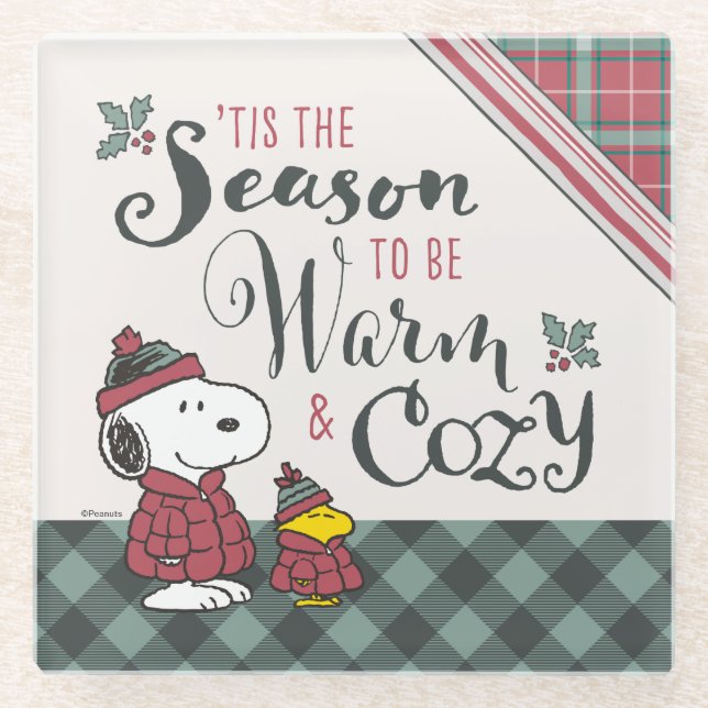 Peanuts | Tis the Season To Be Cozy Glass Coaster (Front)