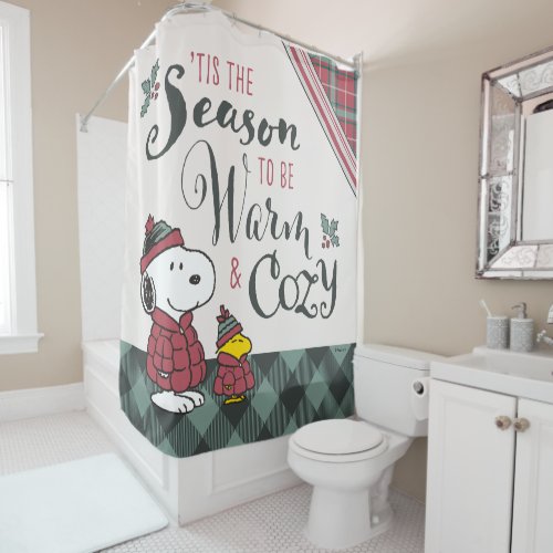 Peanuts  Tis the Season To Be Cozy Shower Curtain