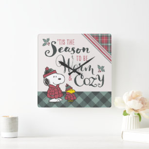 Peanuts Tis the Season To Be Cozy Square Wall Clock