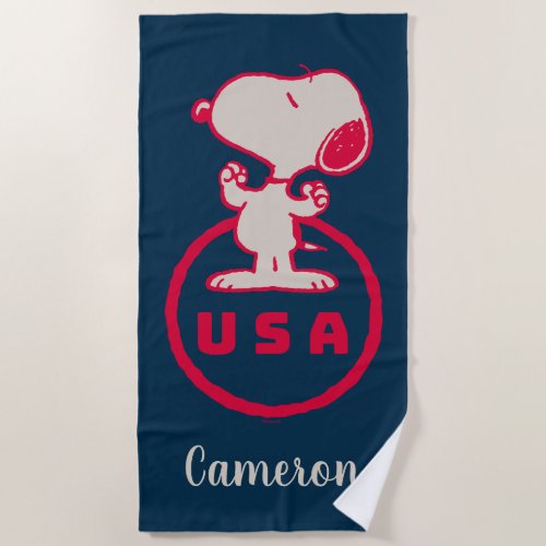 Peanuts  USA Snoopy   Add Your Name Beach Towel