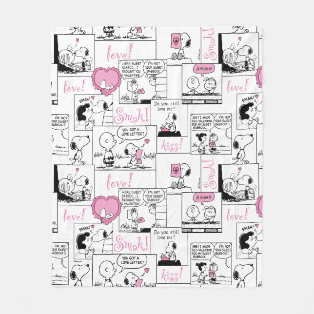 Peanuts | Valentine Heart Love Pattern Fleece Blanket (Front)