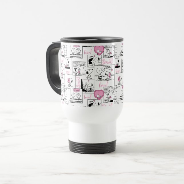 Peanuts | Valentine Heart Love Pattern Travel Mug (Front Left)