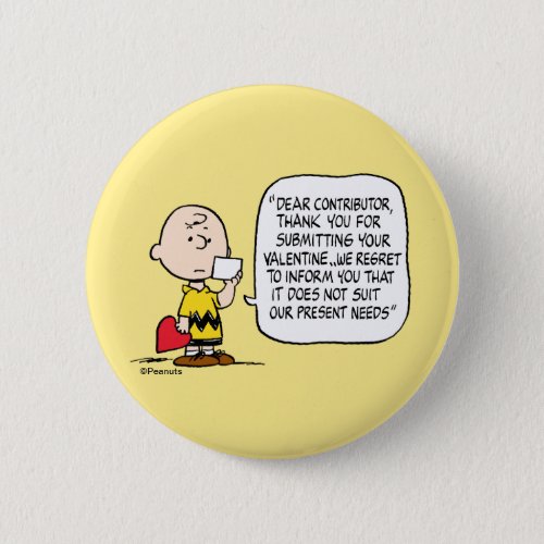 Peanuts  Valentines Day  Charlie Brown Button